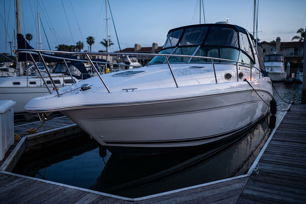 Ceramic coated sport cruiser boat with a mirror-bright gelcoat hull