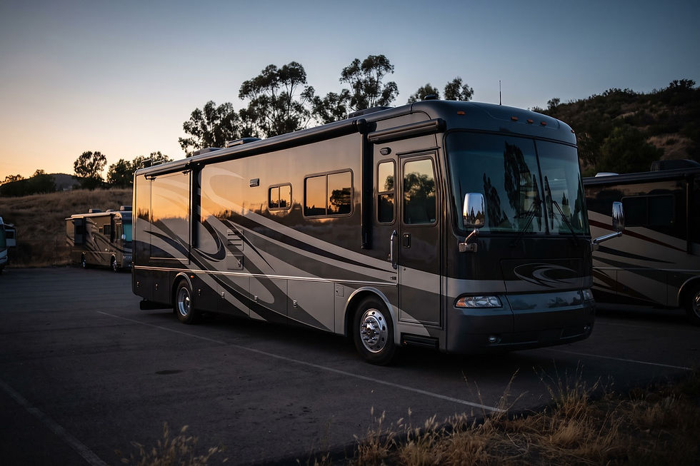 Large motorhome detailed and polished at an inland North County storage lot