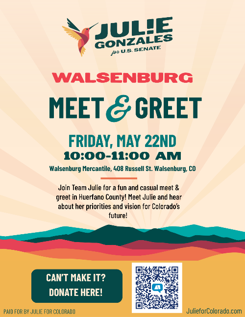 Meet Julie Gonzales - US Senate Candidate this Friday in Walsenburg