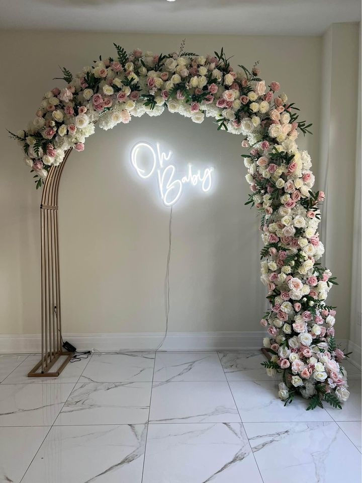 PINK AND WHITE FLORAL ARCH