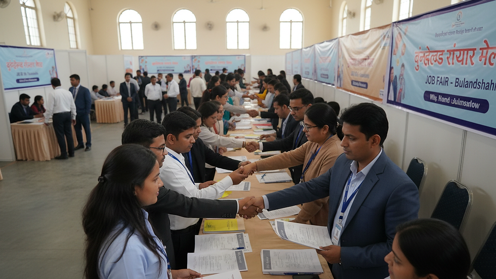 High angle view of a job fair event in Bulandshahr