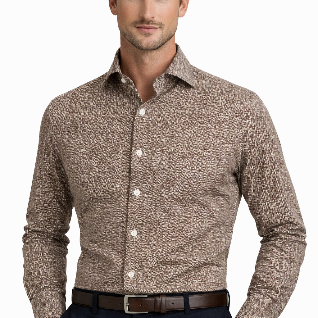 camicia 100% cotone stampa fantasia spina di pesce