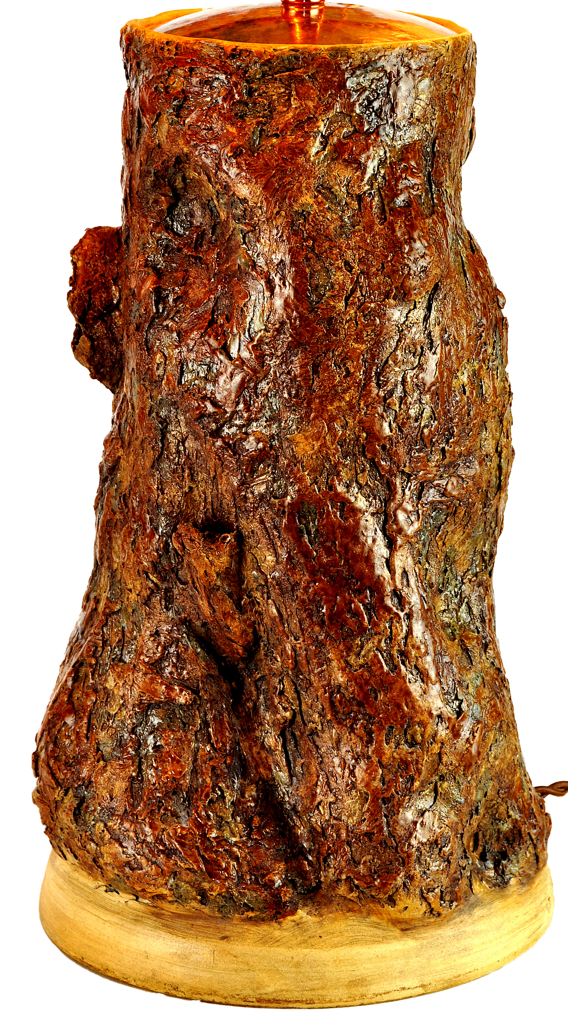 #31607 sculpted stoneware tree trunk lamp