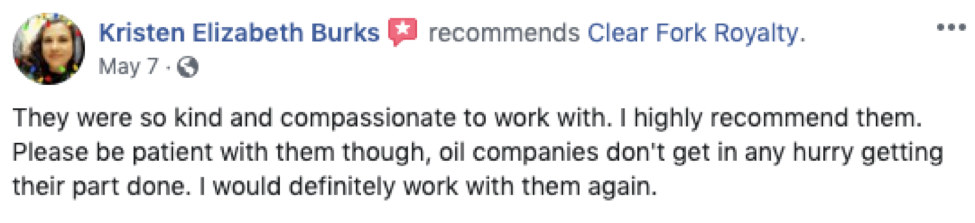 Clear Fork Royalty Mineral Rights Buyers Facebook Review