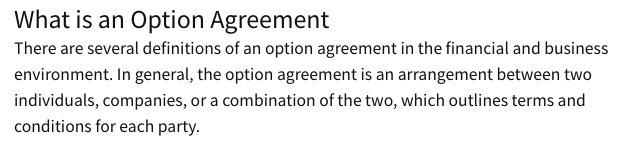 Option Agreement Definition Screenshot
