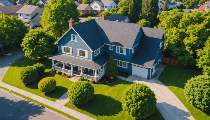 High angle view of freshly painted exterior home