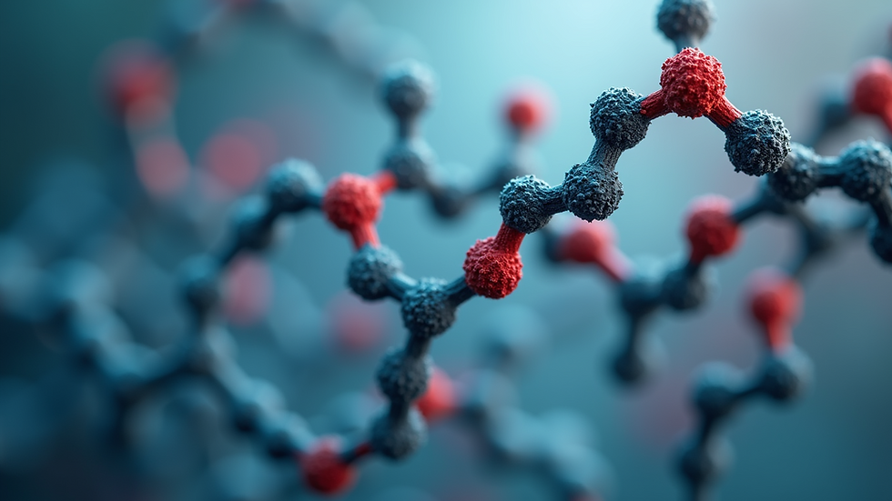 Close-up view of a molecular model representing peptides