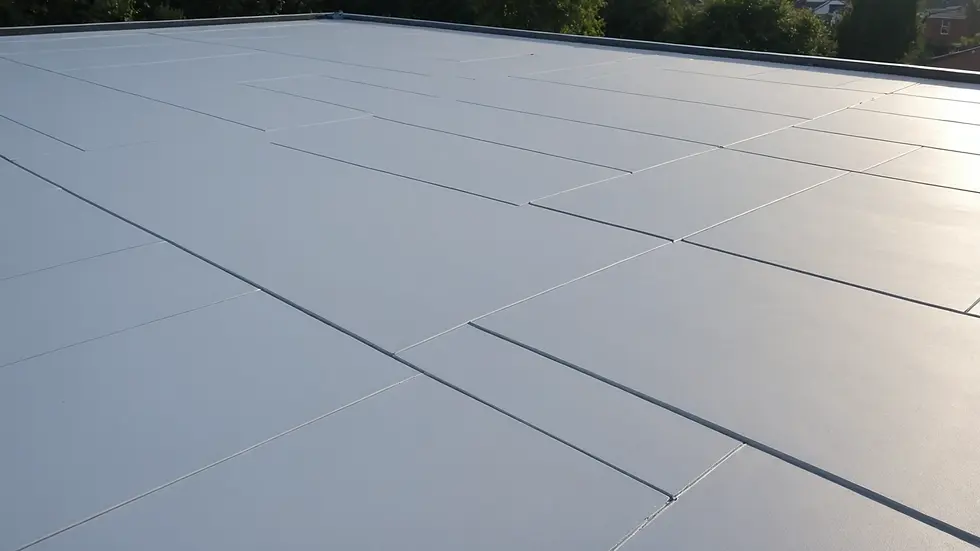 Close-up view of a silicone roof coating treating a flat roof