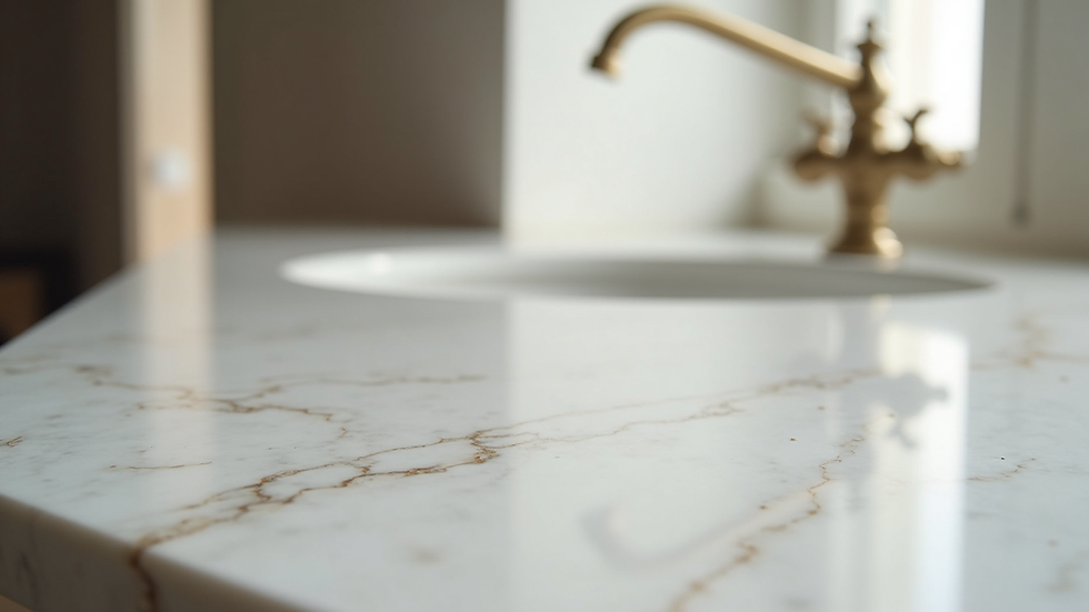 Close-up view of polished marble countertop with natural veining
