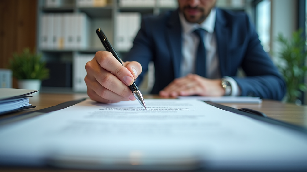 Eye-level view of a business consultant reviewing documents in an office