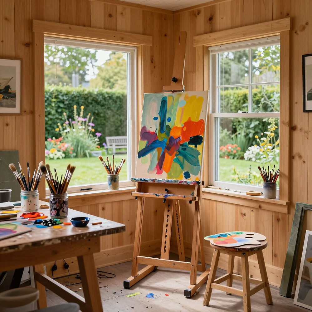 Stylish interior of home creative studio built and installed by Signature Garden Rooms in East Sussex, UK for residential use