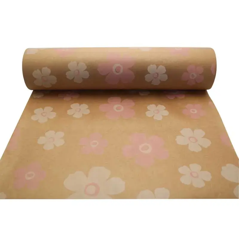 Kraft Paper Roll Pink & White Flower 125M