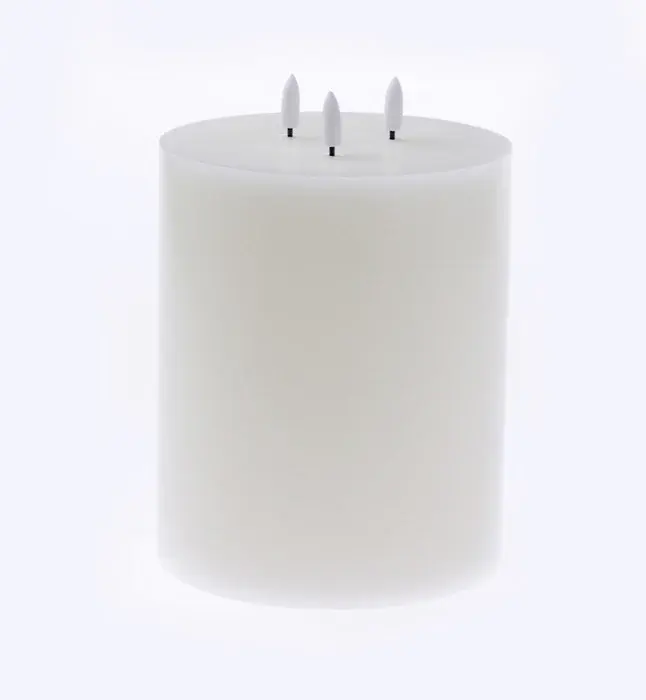 LED Wax Candle with 3D Flame - Ivory (3 wicks, 15cm D x 20cm H
