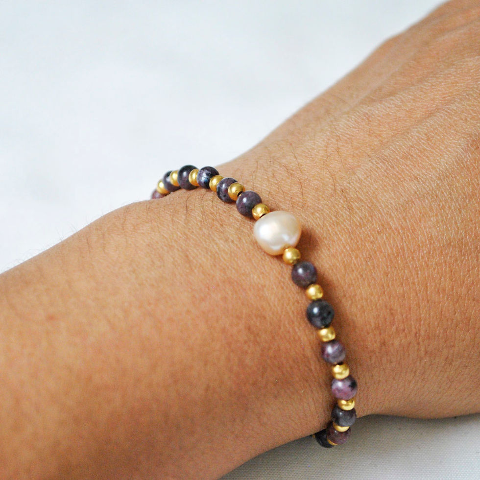 Miniatura: Pulsera de labradorita y perla rosa