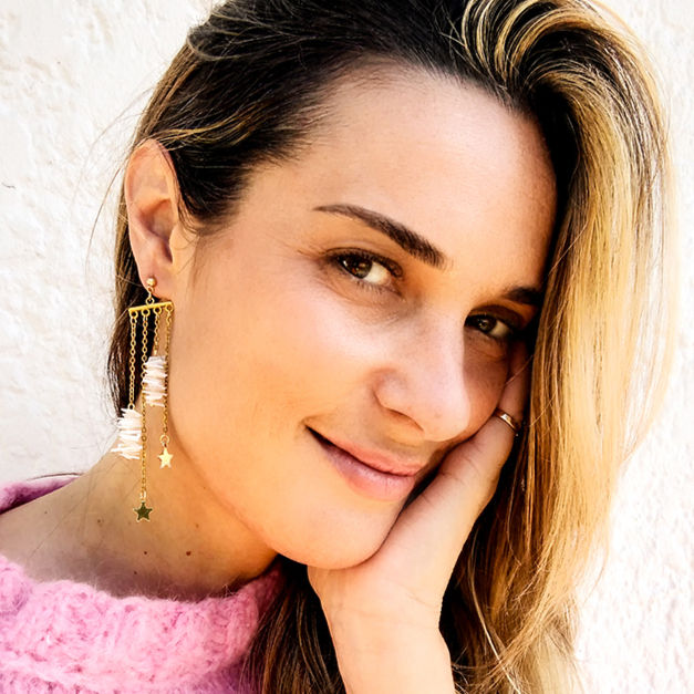 Bijoux Noel ecoresponsable femme blanc en plastique recyclé upcyclé et acier inoxydable doré