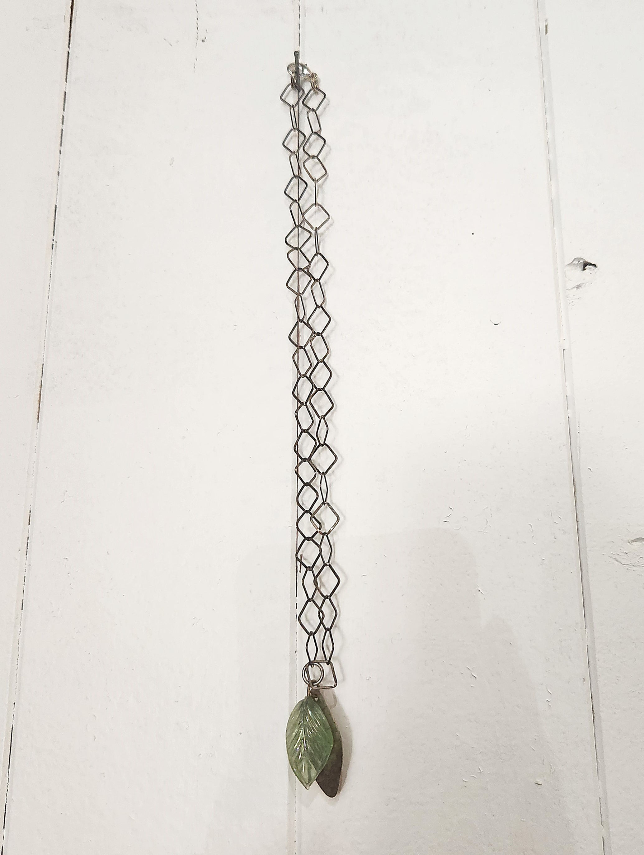 Silver Leaf with Green Glass Leaf Necklace & Earrings