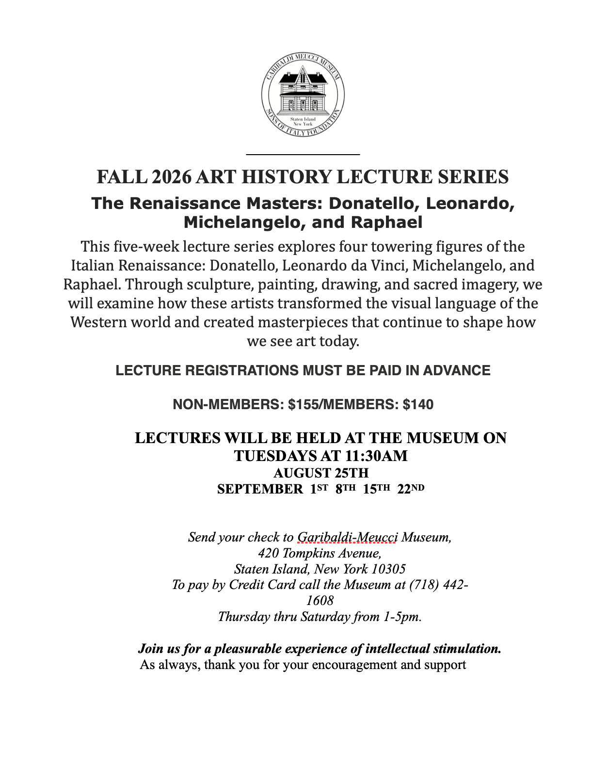 Art History Lecture Series - Fall 2026