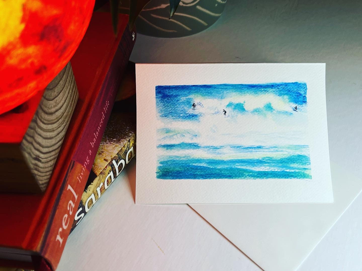 Hand Painted Greeting Card-Surfers