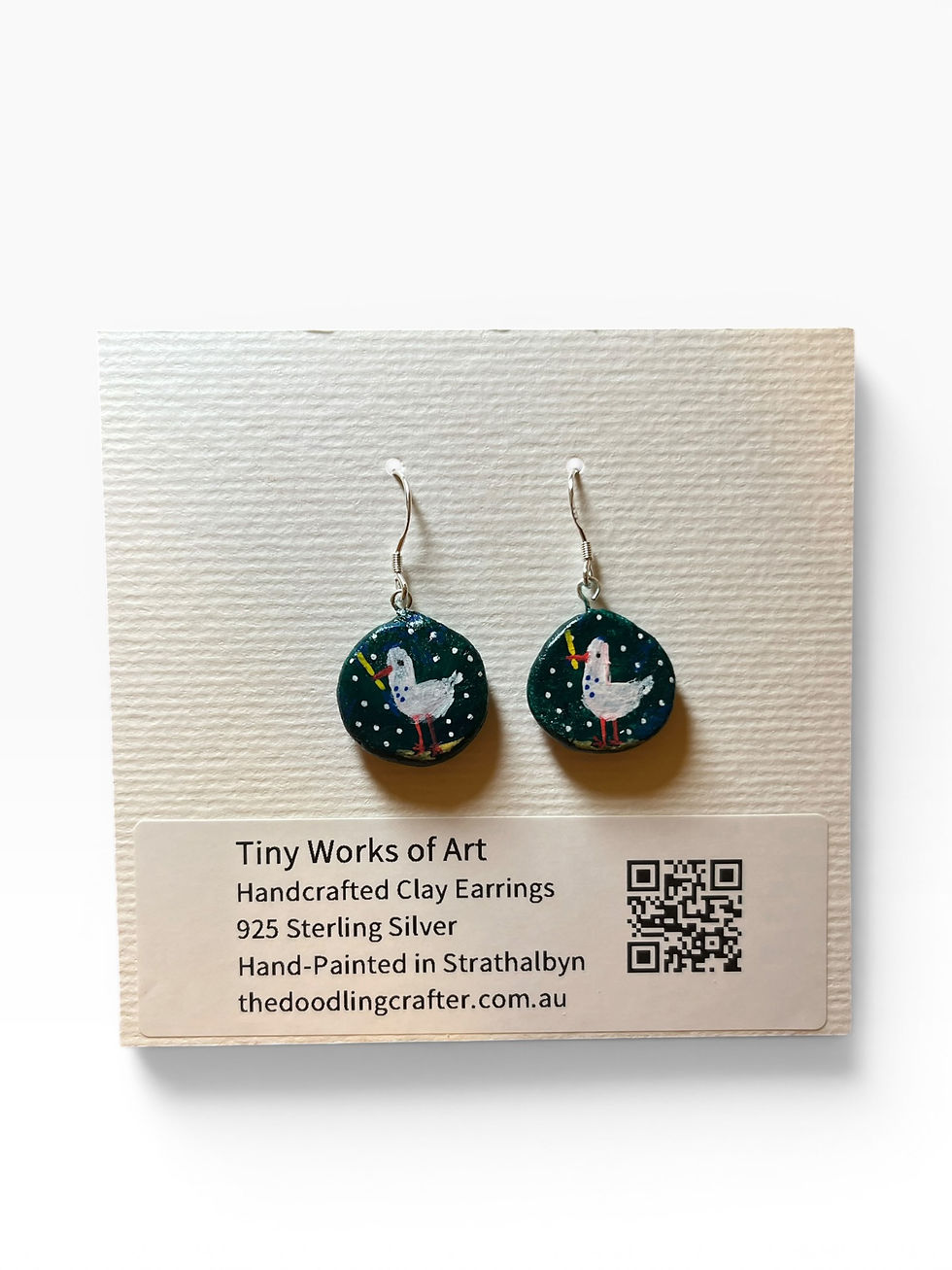 Thumbnail: Original Miniature Art Earrings – Seagull & Chip (925 Sterling Silver)