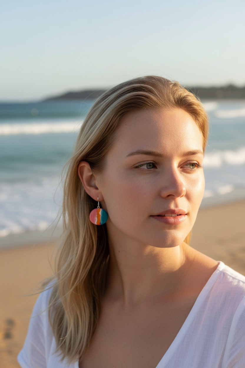 Thumbnail: Original Miniature Art Earrings – Pink Salt Lake & Ocean (925 Sterling Silver)