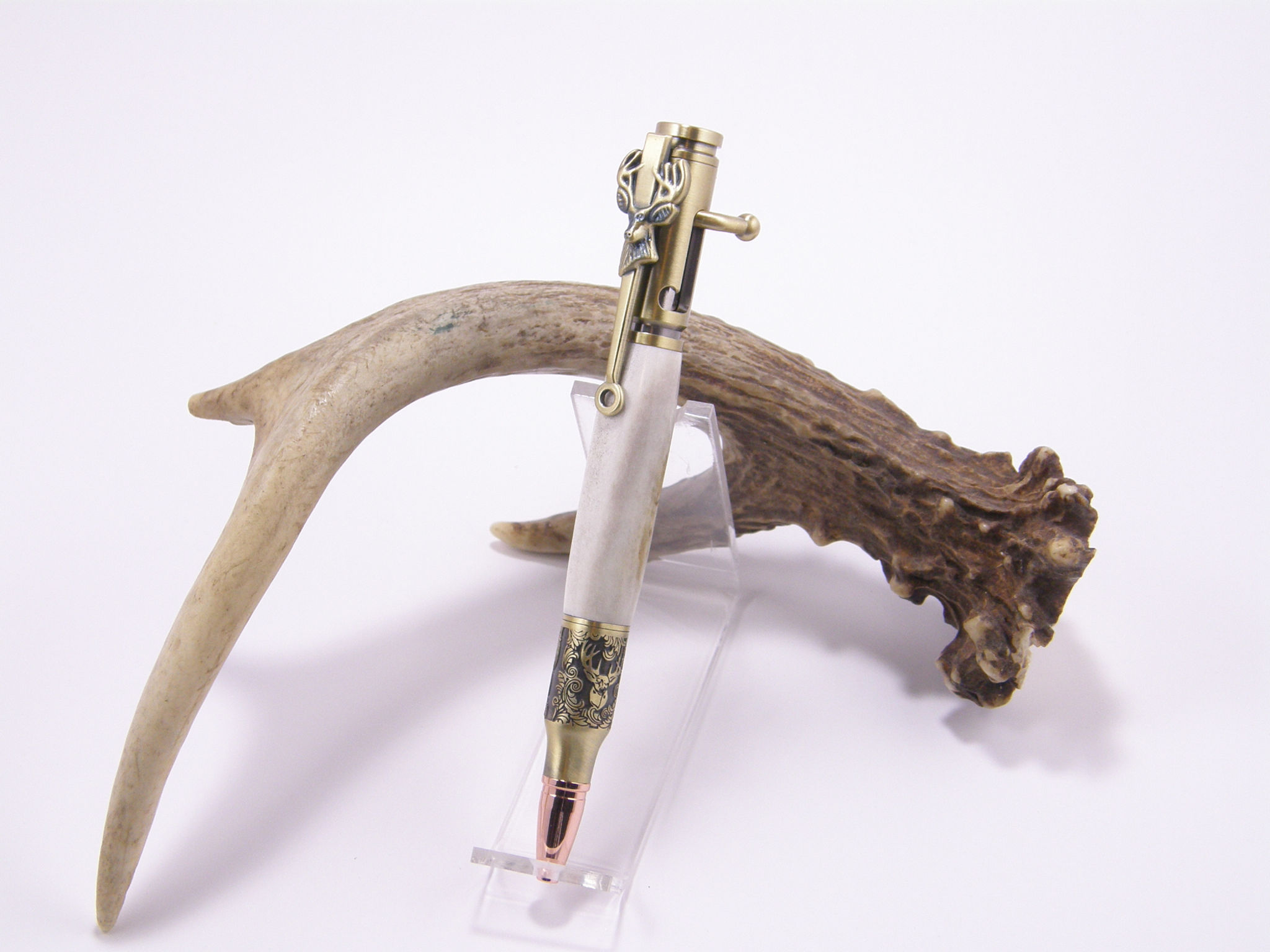 Deer Hunter Bolt Action Pen Antique Brass w/ Antler