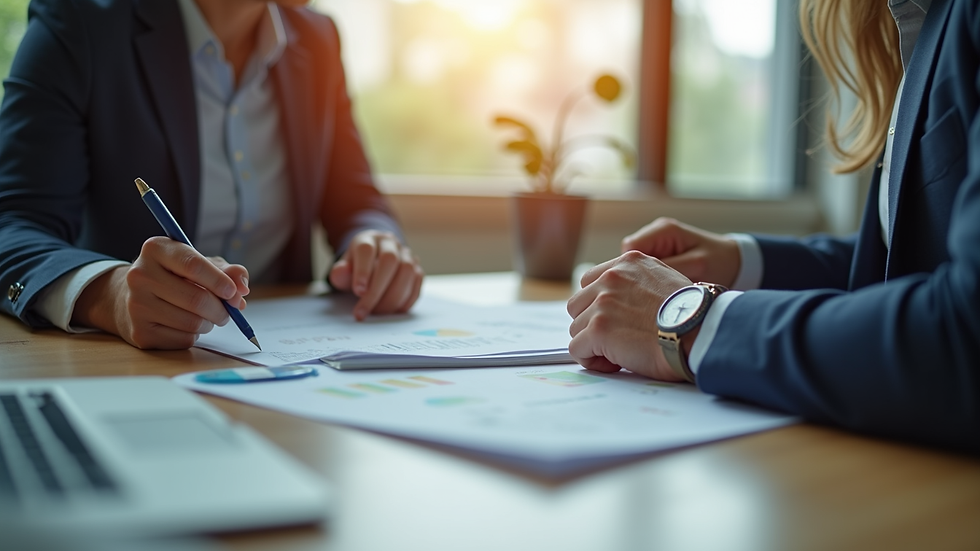 Close-up view of a real estate agent discussing investment options with a client