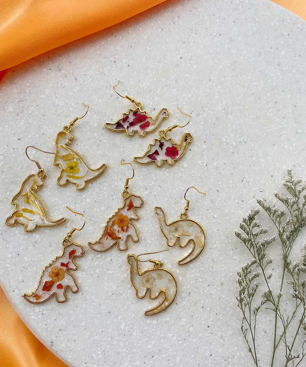 Thumbnail: Pressed Flower Gold Dino Earrings 