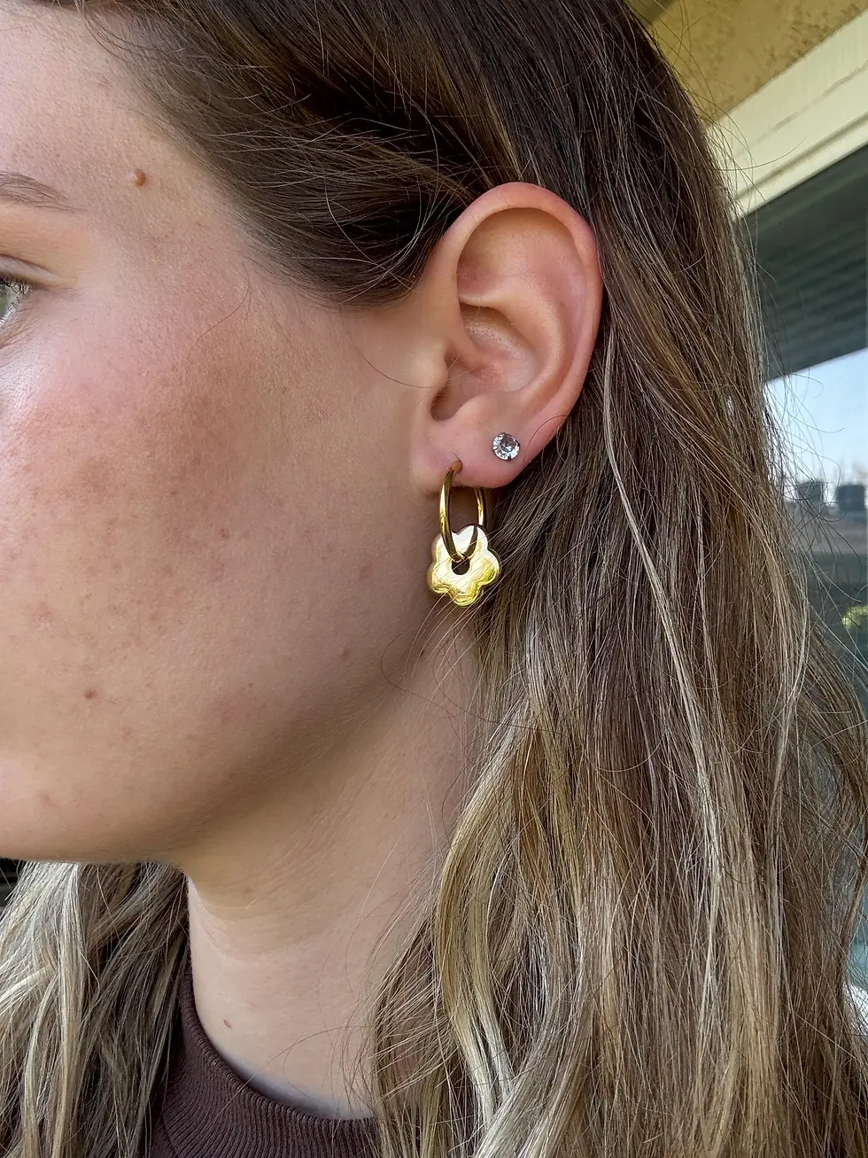 Thumbnail: Gold Flower Huggie Hoop Earrings