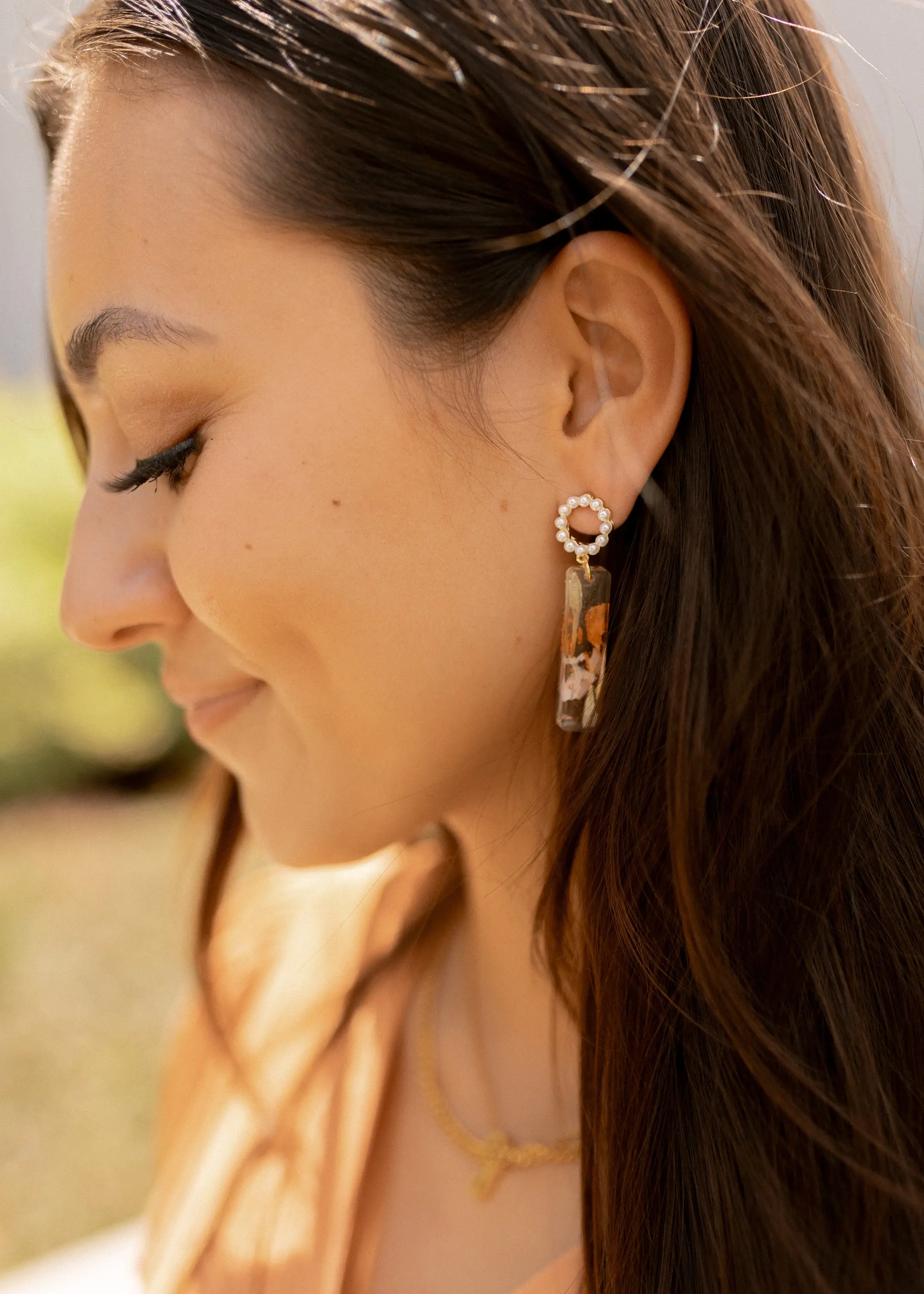 Flower Petal Resin & Pearl Earrings