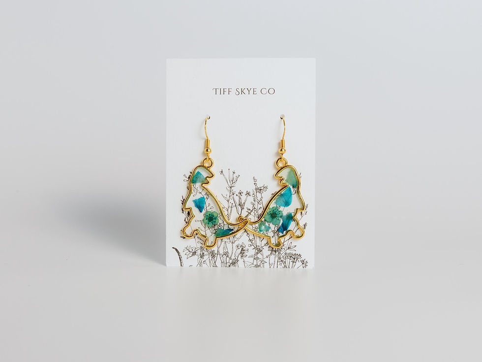 Thumbnail: Pressed Flower Gold Dino Earrings 