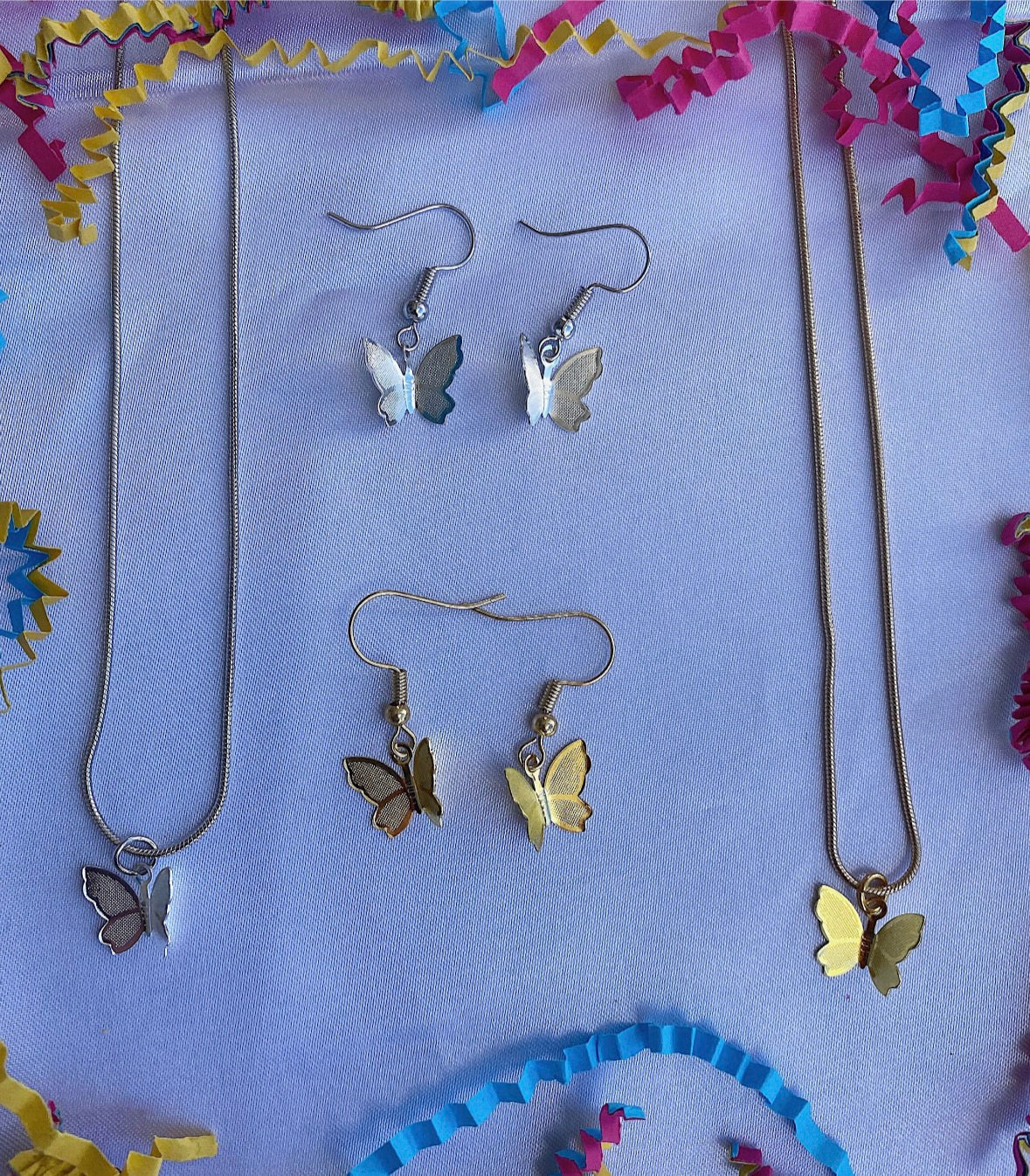 Gold or Silver Butterfly Dangles and Necklaces 