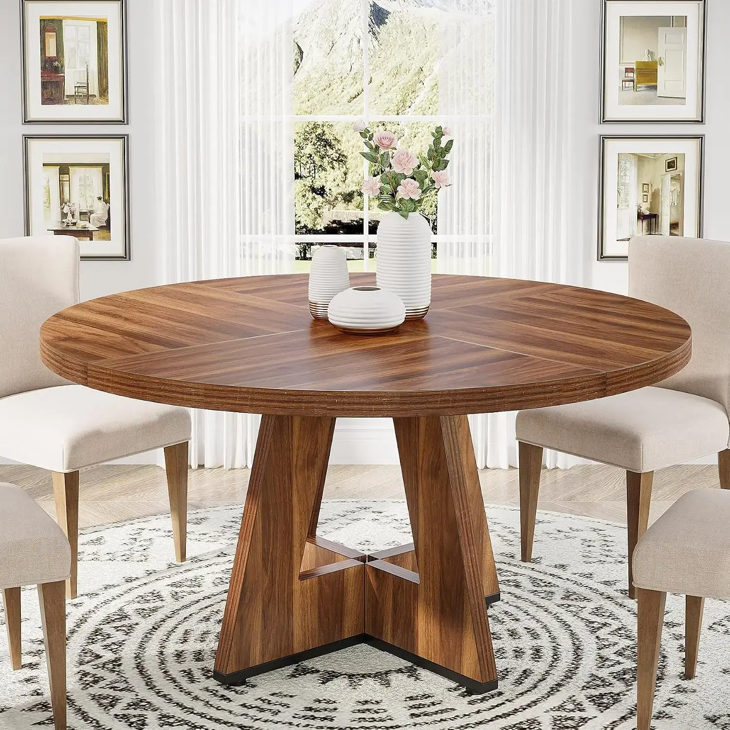 47 Inch Round Dining Table Wood Kitchen Table for Dining Room, 47" Dinner Room