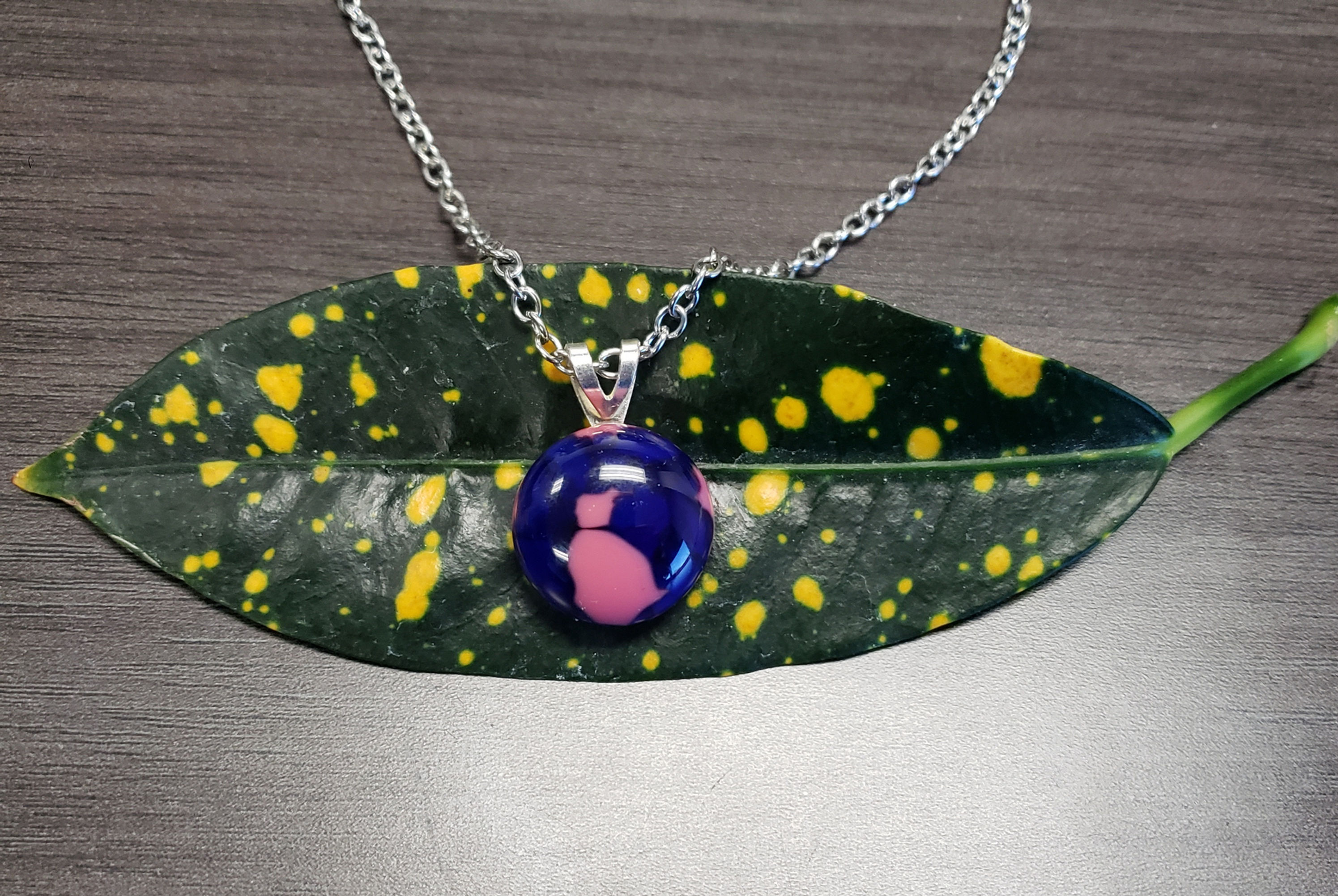Cobalt and Pink Glass Necklace