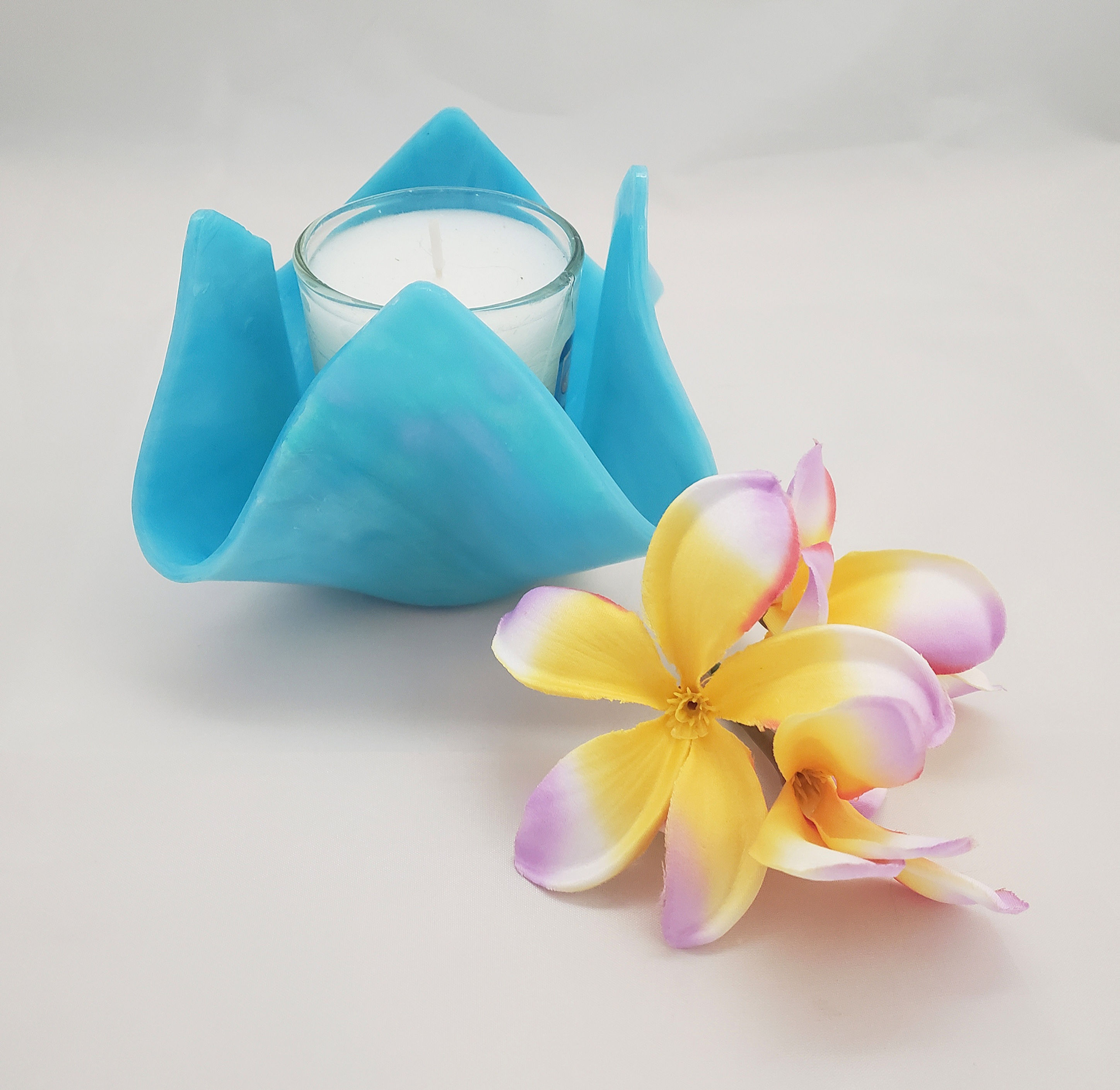 Iridescent Sky Blue Candle Holder