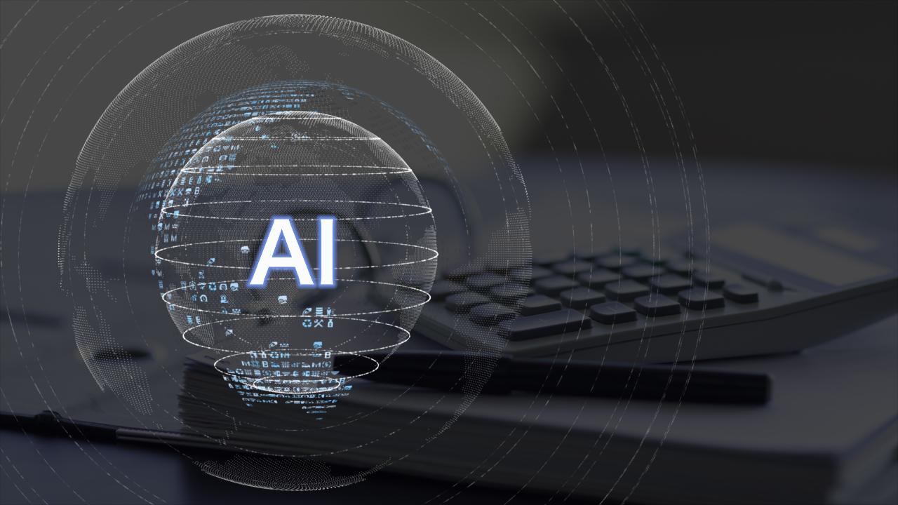 AI globe over desk tools, representing AI in customer care and automation.