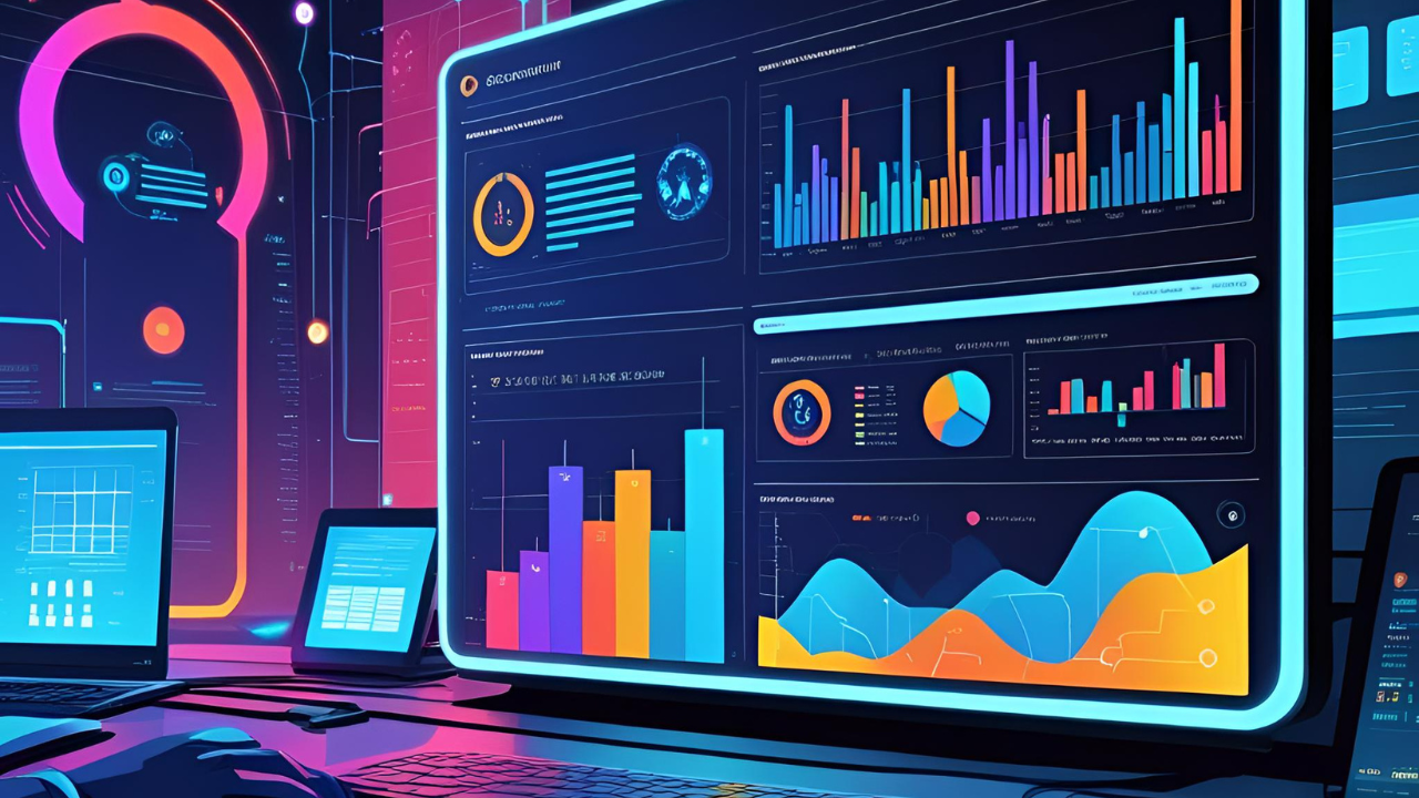 Dashboard view filled with colorful analytics and charts, highlighting performance metrics central to cloud modernization with AI strategies.