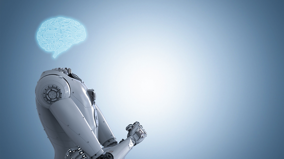Robot visualizing a digital brain, symbolizing explainable AI and the meaning of agentic decision-making.
