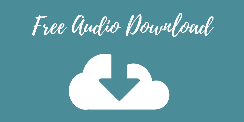 Free Audio Download: text on blue background with white download from the cloud sign