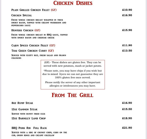 Menus The Blacksmiths Arms