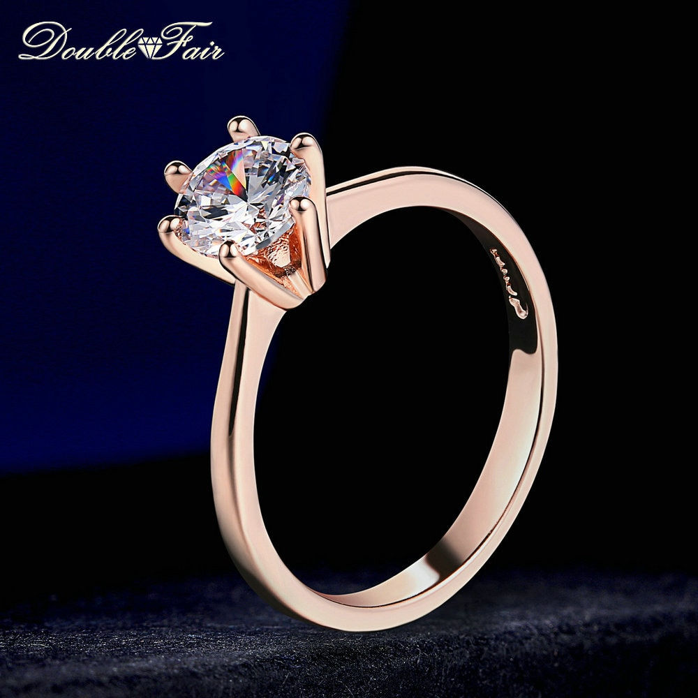 6 Claw 1 Carat Cubic Zirconia Wedding/Engagement Rings   White/Rose Gold