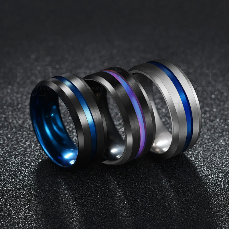 Miniatura: Letdiffery Hot Sale Groove Rings Black Blu Stainless Steel Midi Rings For Men