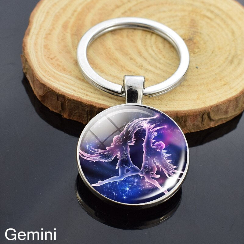 Miniatura: 12 Zodiac Sign Keychain Sphere Ball Crystal Key Rings Scorpio Leo Aries