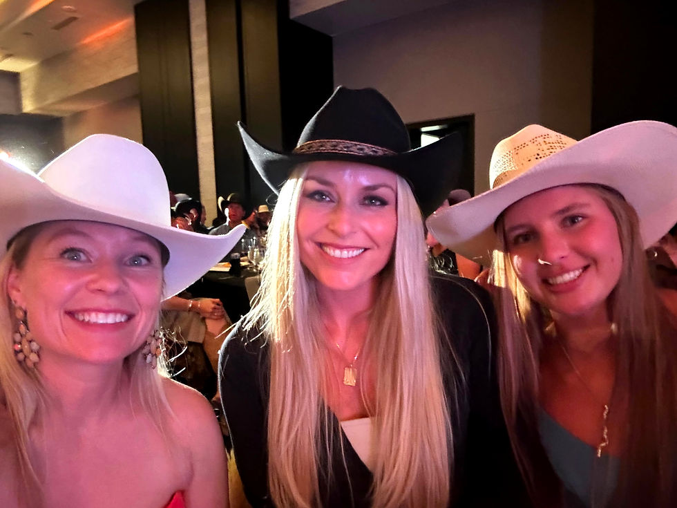 Julia with Martina Sailer, Erich’s daughter (left), and Lindsey Vonn (center) at the 2026 Lindsey Vonn Foundation gala. Photo courtesy of Julia Cunningham.