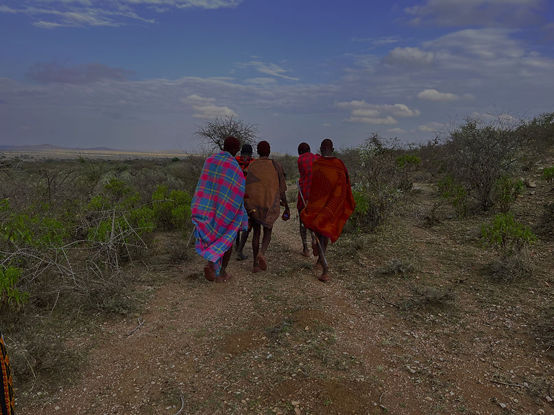 Four Maasai warriors in the Kenyan bush