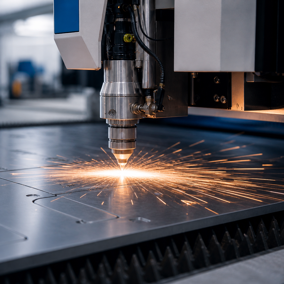 Detail of laser cutting of metal in Querétaro for precision industrial manufacturing
