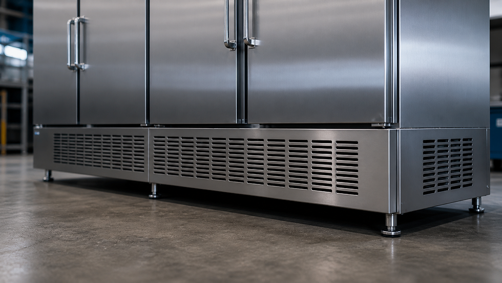 Bottom detail of industrial refrigeration equipment manufactured in metal by SBA Metal Products