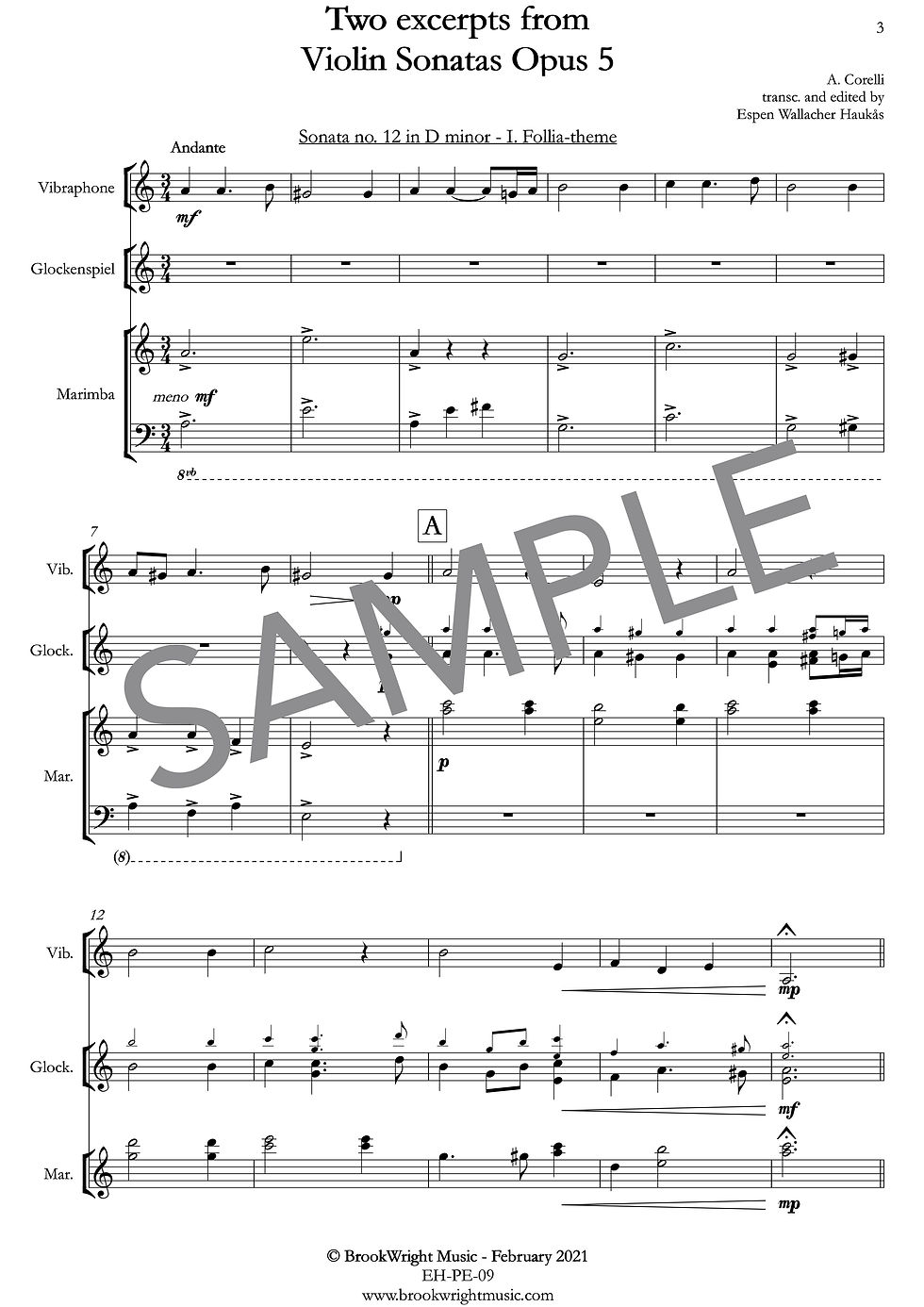 Thumbnail: Two excerpts from Violin Sonatas (Mallet Percussion Trio) Corelli trs. Haukås