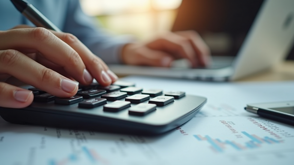 Close-up view of a calculator displaying financial calculations