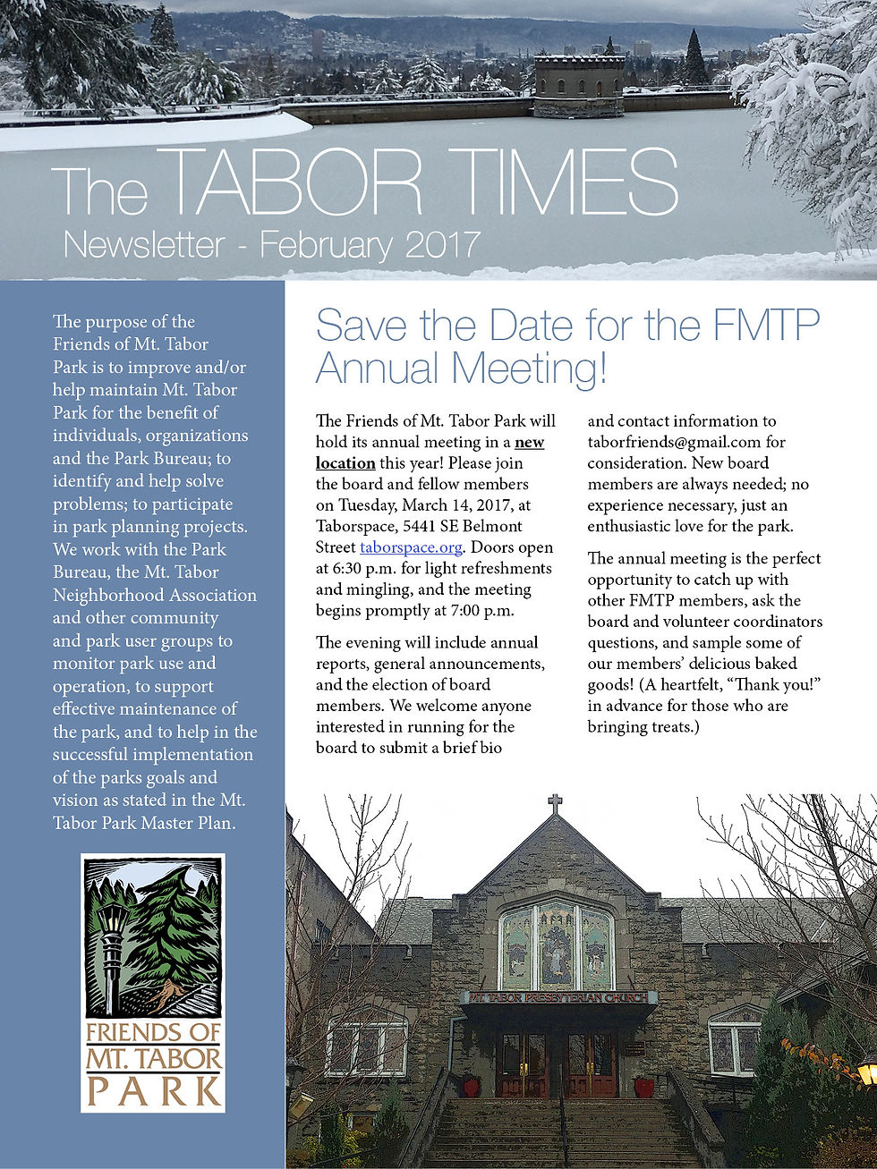 Friends of Mt. Tabor Park Newsletter
