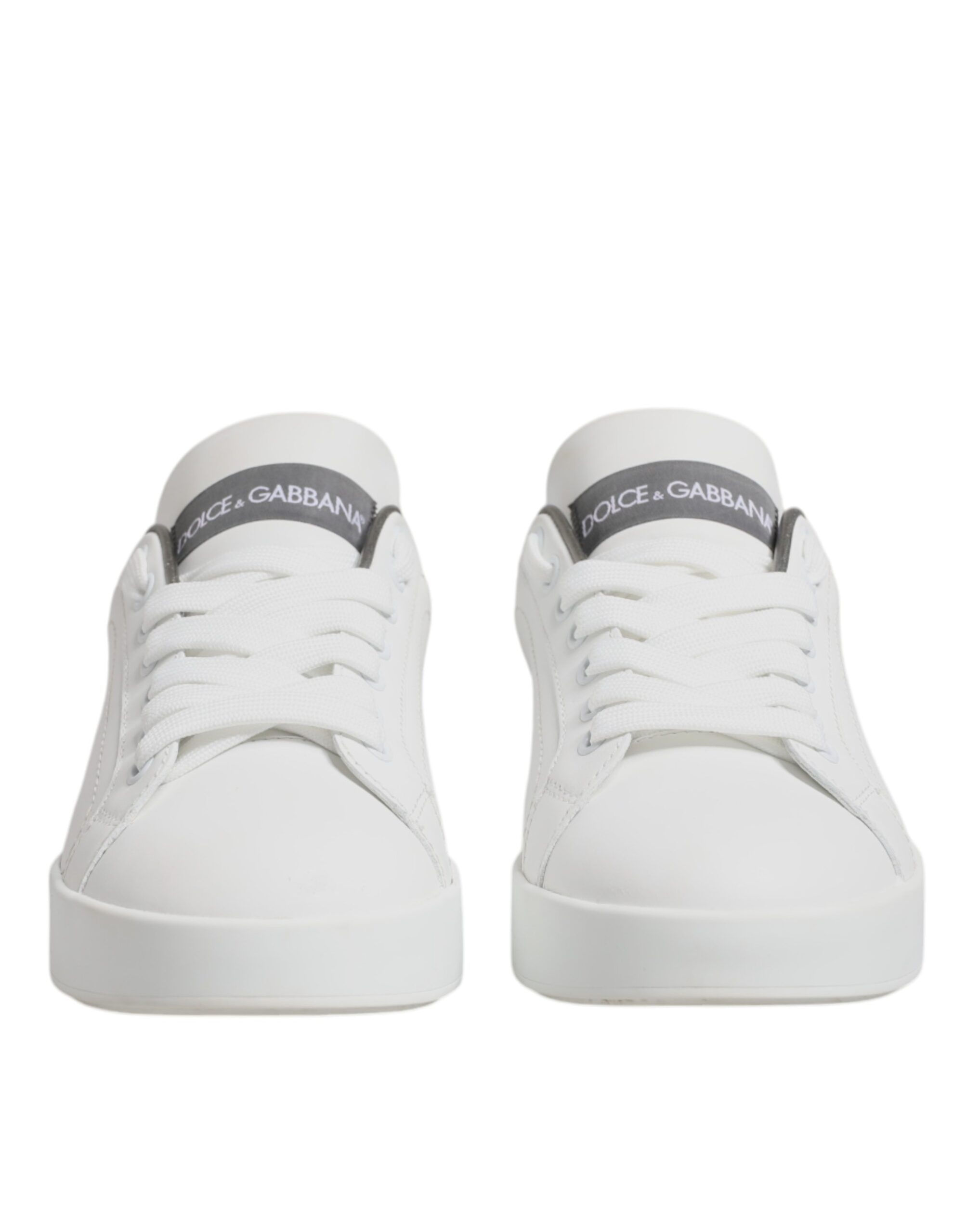 Dolce & Gabbana White Gray Leather Low Top Sneakers Shoes